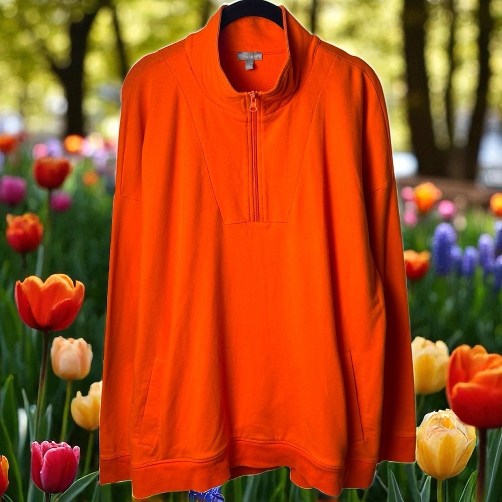T by Talbots Bright Orange Quarter Zip‎ Sweater Tennis Golf Pickleball XL
